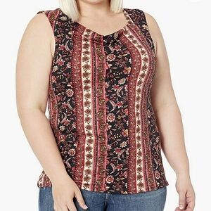 Star Vixen Black Mauve Boho-Floral Sleeveless Blouse Size S